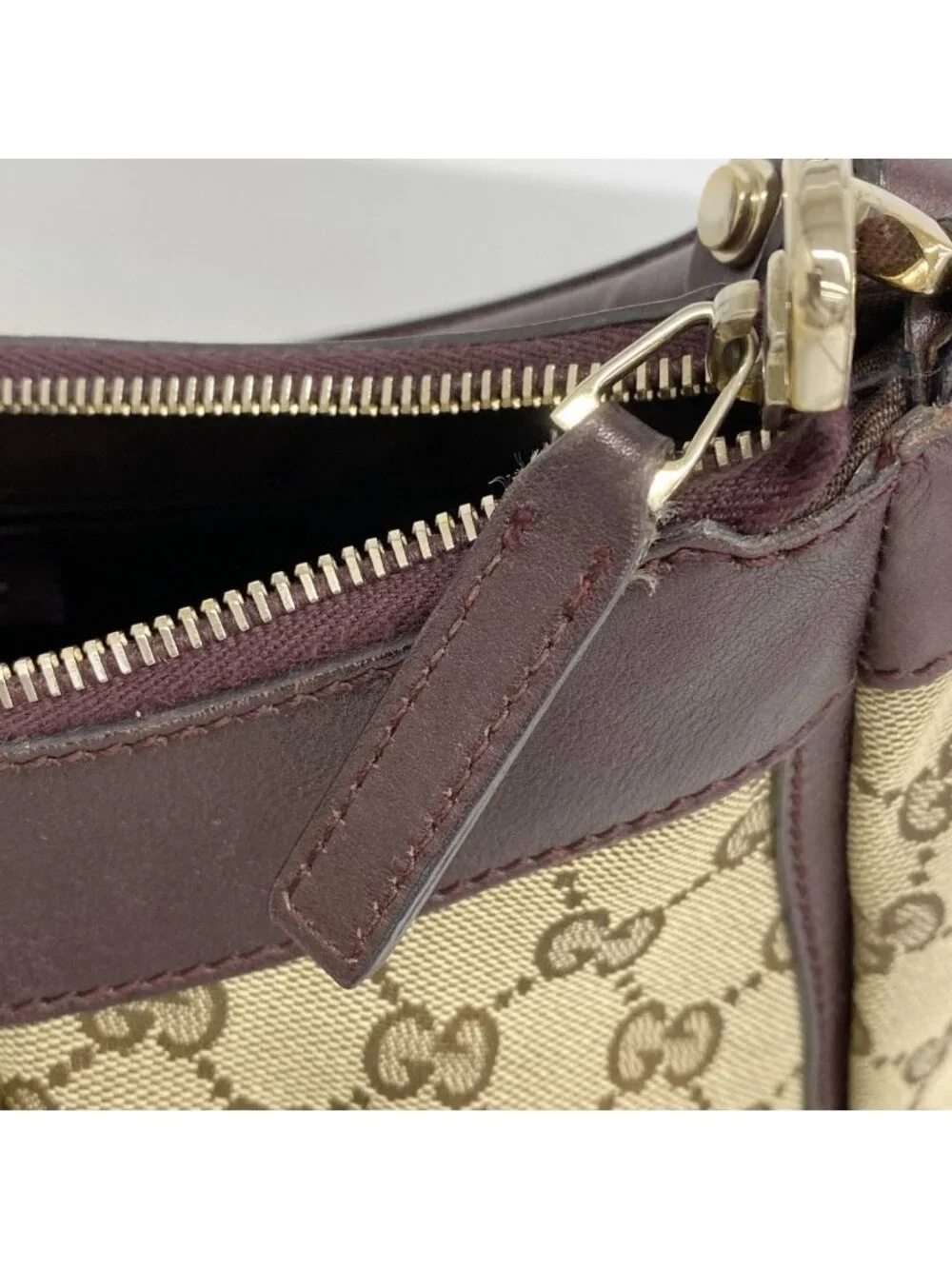 Gucci Handbag GG Canvas Abbey Beige Bordeaux Champagne Gold